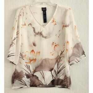 Top/Blouse-Chico's-Traveler's Collection-Sheer-V-Neck-3/4 Sleeves-Size 1/SMALL